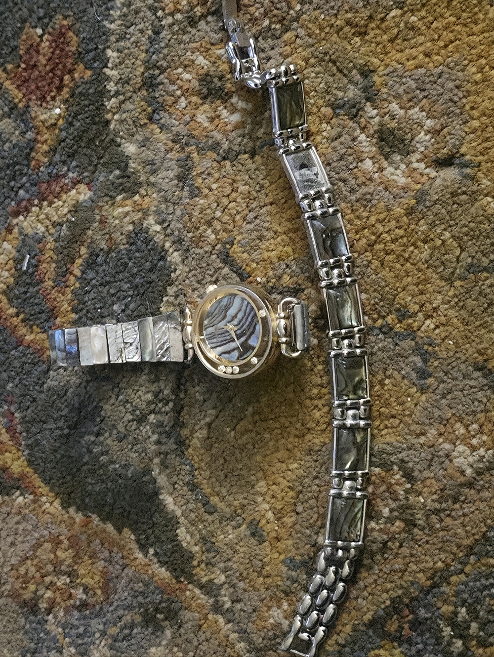 Vintage Silver-Tone Abalone Inlay Bracelet Watch